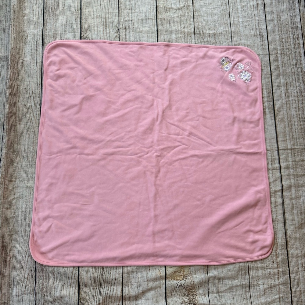 Baby Sprockets Pink White Floral Embroidery baby blanket 100% cotton